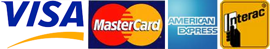 Mastercard,  Visa, American Express, Interact